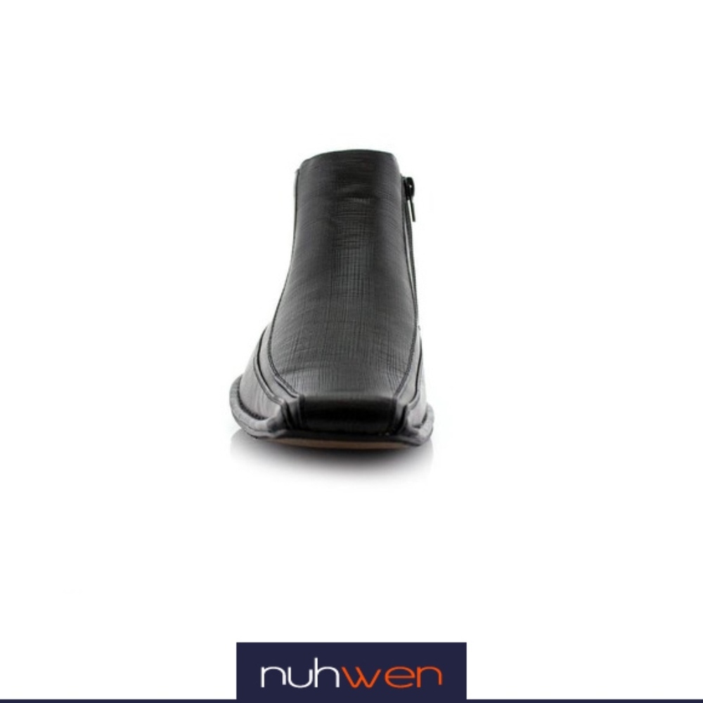 Men Black Leather Boots with 3-Layered Sole - Picture 2 of 5